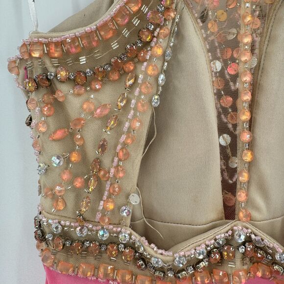 RACHEL ALLEN Pink Hand Beaded Open Back Halter Top Princess 2069 Prom Dress Sz 6 - Picture 10 of 12